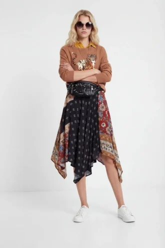 Asymmetrischer, ausgestellter Patchwork-Röckchen