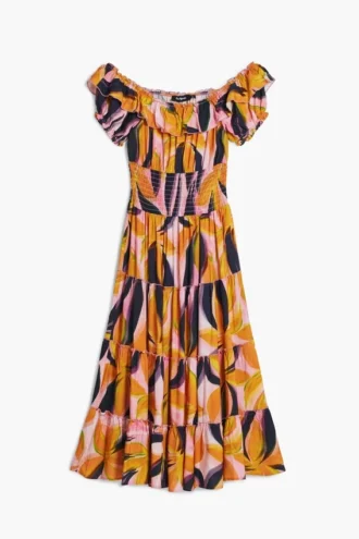 Bardot-Kleid mit Rüschen