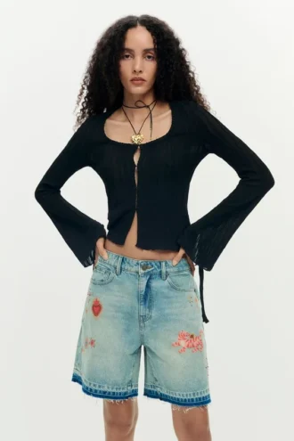 Bedruckte Denim-Bermudas Bedruckte Denim-Bermudas