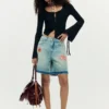 Bedruckte Denim-Bermudas Bedruckte Denim-Bermudas