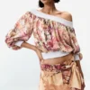 Bedruckte trägerlose Bluse Bedruckte trägerlose Bluse