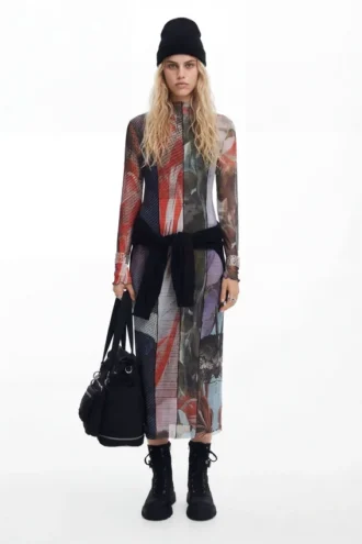 Bedrucktes Midi-Kleid aus Tüll