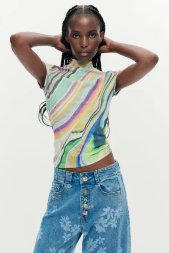 Bedrucktes T-Shirt mit Wellenmuster