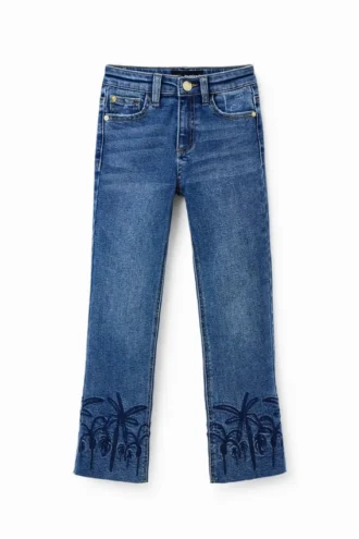 Bestickte lange Flare-Jeans
