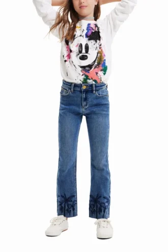 Bestickte lange Flare-Jeans