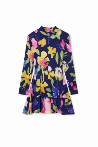 Blumenkleid mit hohem Kragen