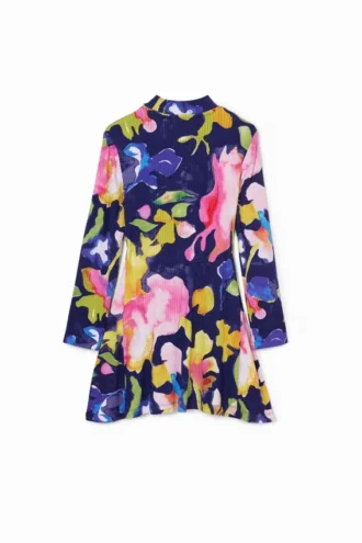 Blumenkleid mit hohem Kragen