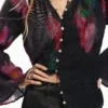 Bluse mit pixelartigem Blumenmuster