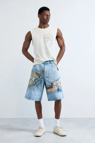 Denim-Bermudas mit Aufnähern