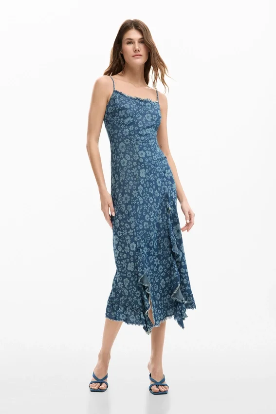 Denim-Rüschen-Kleid Denim-Rüschen-Kleid