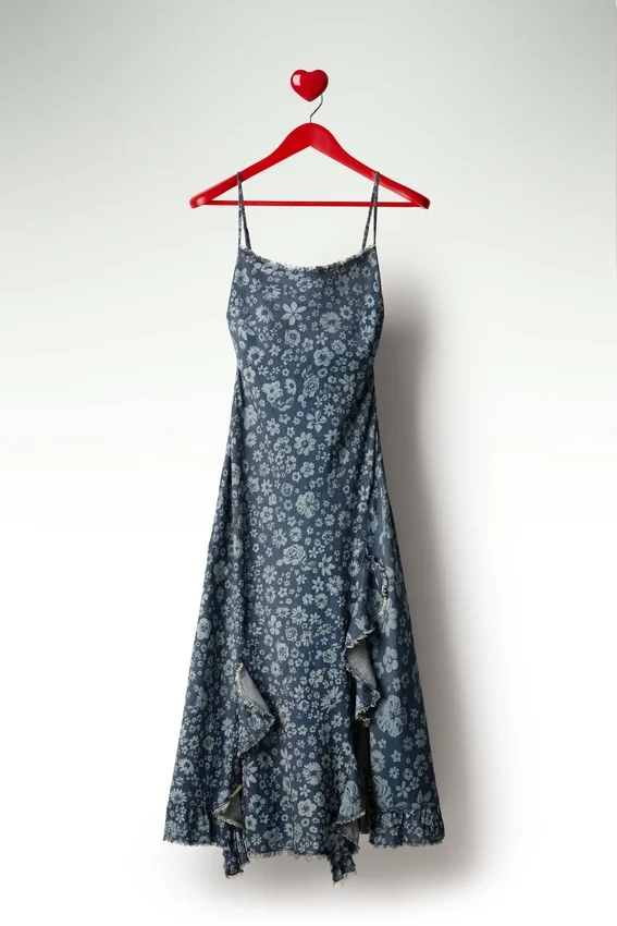 Denim-Rüschen-Kleid Denim-Rüschen-Kleid