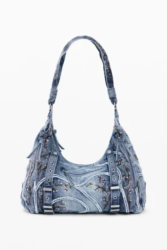 Denim-Tasche mit Schnallen