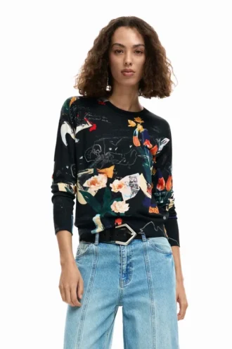 Dünner Pullover mit Pflanzenmotiv