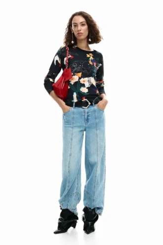 Dünner Pullover mit Pflanzenmotiv