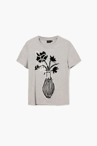 Einfarbiges T-Shirt mit Vasenprint