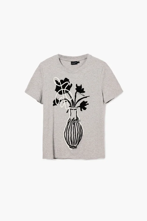Einfarbiges T-Shirt mit Vasenprint Einfarbiges T-Shirt mit Vasenprint