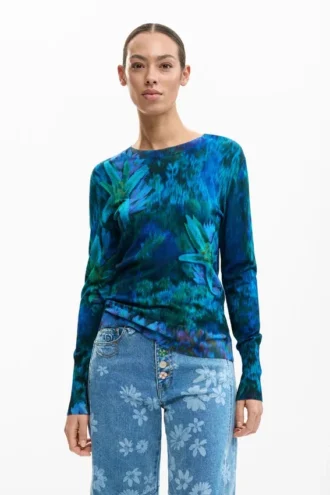 Feiner Pullover mit Gartenblumenmuster