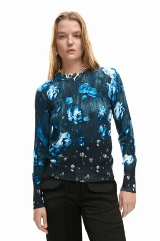 Feinstrick-Pullover mit Blumenmuster