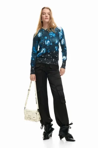 Feinstrick-Pullover mit Blumenmuster