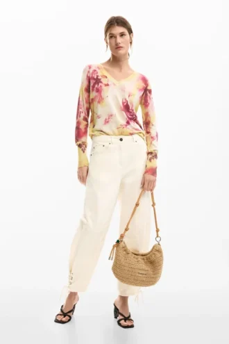Feinstrick-Pullover mit Blumenmuster