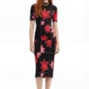 Geripptes Midi-Kleid mit Blumenmuster