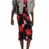 Geripptes Midi-Kleid mit Blumenmuster