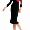 Geripptes Midi-Kleid mit Blumenmuster