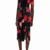 Geripptes Midi-Kleid mit Blumenmuster