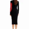 Geripptes Midi-Kleid mit Blumenmuster