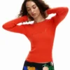 Geripptes T-Shirt mit Logo