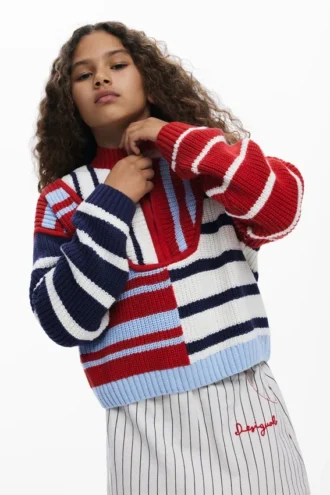 Gestreifter Pullover mit Reißverschluss