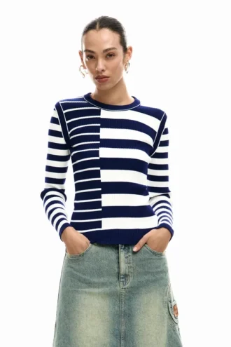 Gestreifter Pullover mit Rippstrick