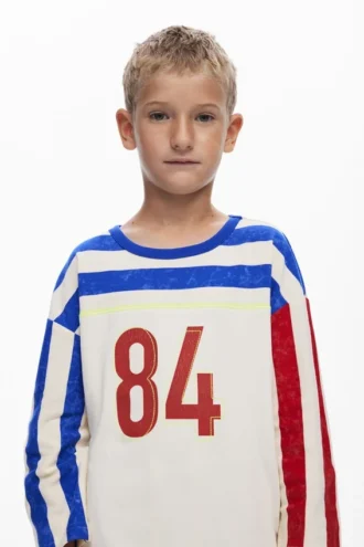 Gestreiftes T-Shirt mit Dreiviertelärmeln