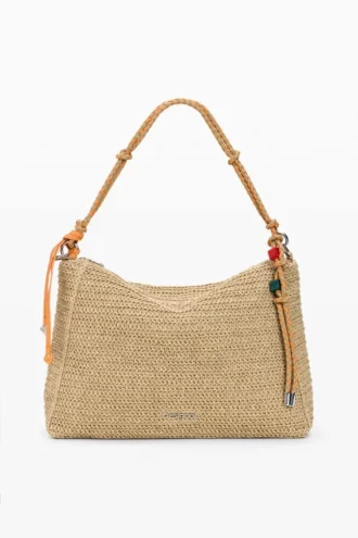 Große Raffia-Tasche mit Anhängern