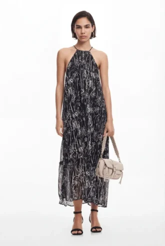 Halterkleid mit floralen Illustrationen