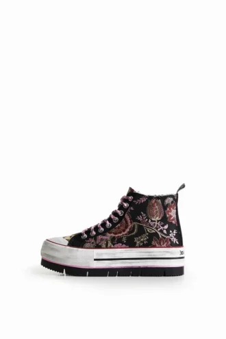 High-Top-Plateausneaker im asiatischen Patchwork-Stil