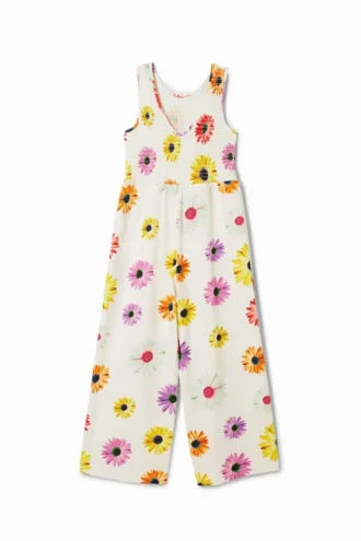Jumpsuit mit Riemchen und Gänseblümchen-Print