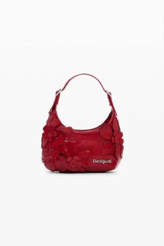 Kleine glänzende Tasche mit Blumen-Applikationen