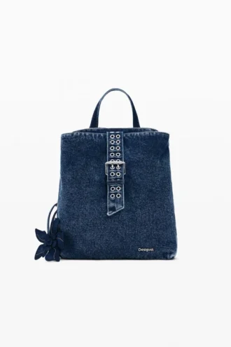 Kleiner Denim-Rucksack mit Blumenmuster