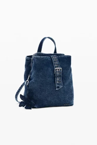 Kleiner Denim-Rucksack mit Blumenmuster
