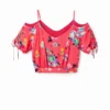 Kurze, geraffte Bluse mit Blumenmuster Kurze, geraffte Bluse mit Blumenmuster