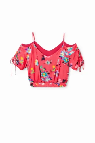 Kurze, geraffte Bluse mit Blumenmuster