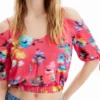 Kurze, geraffte Bluse mit Blumenmuster Kurze, geraffte Bluse mit Blumenmuster