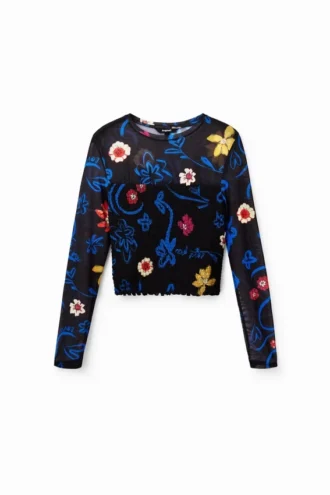 Kurzes, figurbetontes T-Shirt mit Blumenmuster