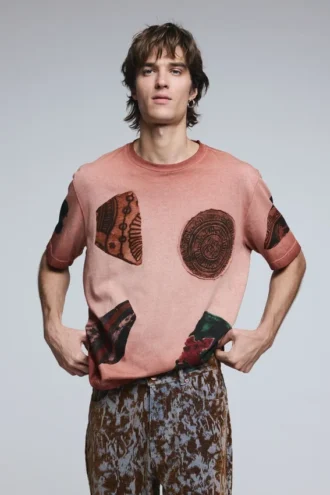 Kurzärmeliges Patchwork-T-Shirt
