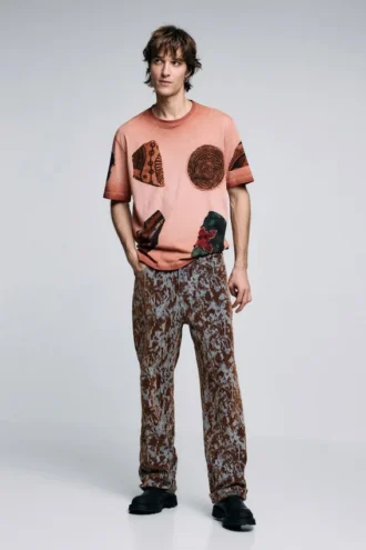Kurzärmeliges Patchwork-T-Shirt