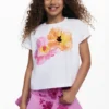 Kurzärmeliges T-Shirt mit gestickten Blumen