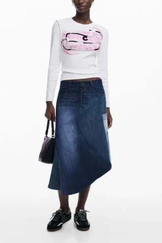 Langarm-T-Shirt mit rosa Buchstaben