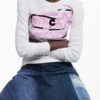 Langarm-T-Shirt mit rosa Buchstaben Langarm-T-Shirt mit rosa Buchstaben