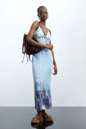 Langes Jeans-Kleid mit Trägern
